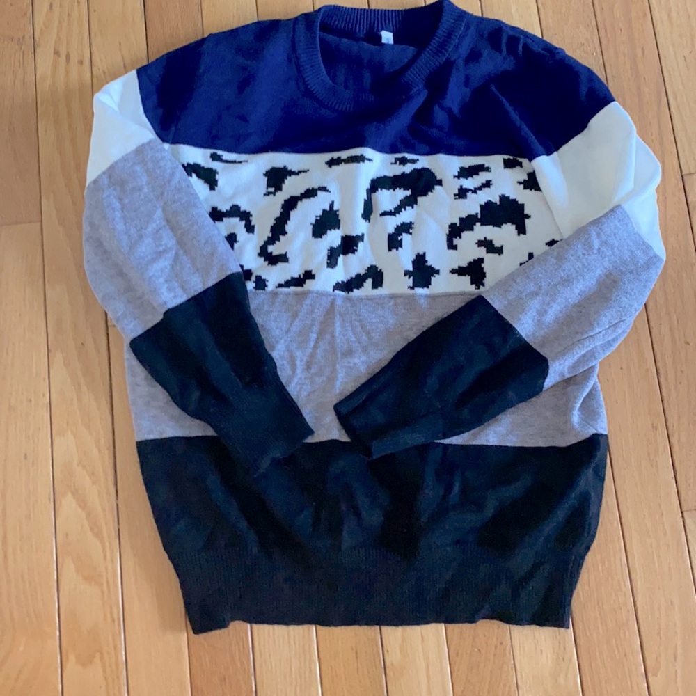New animal print color block sweater